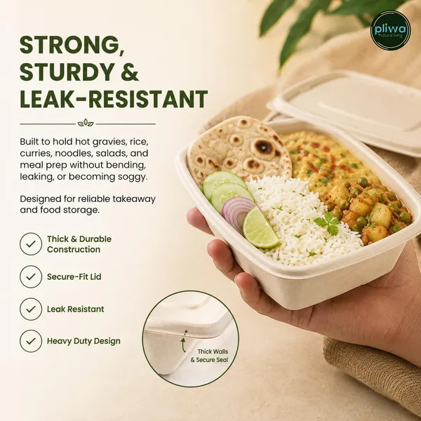 Pliwa_|_Disposable_Square_Container_with_Lid_|_500_ml_-_Pack_of_25_|_for_Takeaway_&_Food_Storage_|_Sturdy,_Microwave_Safe,_Leak-Resistant_|_Sugarcane_Bagasse_Eco-Friendly_Square_Container_(B.White)