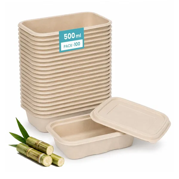 Pliwa_|_Disposable_Square_Container_with_Lid_|_500_ml_-_Pack_of_25_|_for_Takeaway_&_Food_Storage_|_Sturdy,_Microwave_Safe,_Leak-Resistant_|_Sugarcane_Bagasse_Eco-Friendly_Square_Container_(B.White)