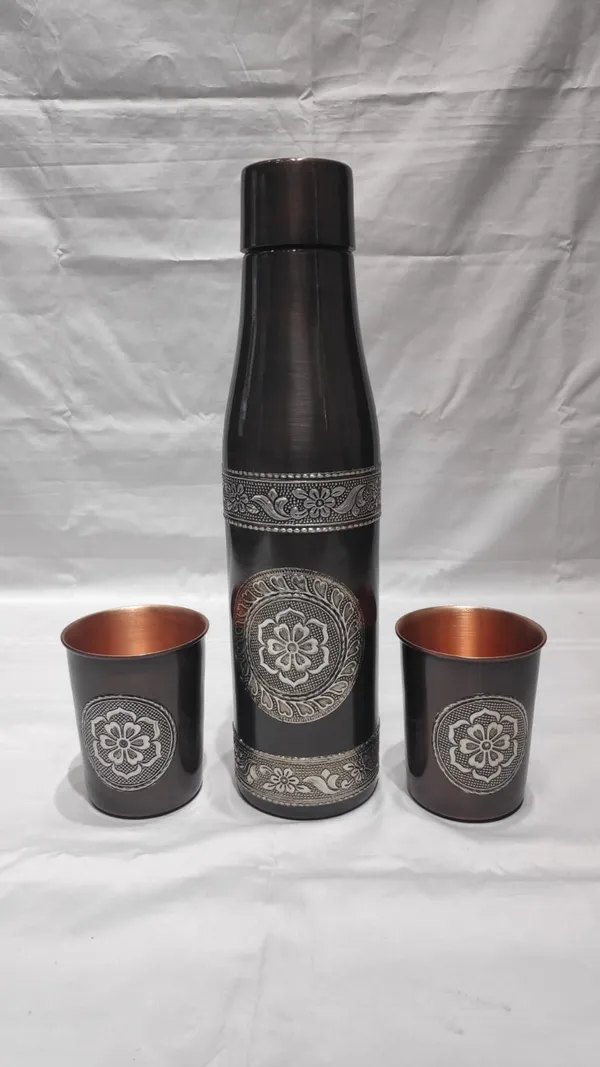 Pure_copper_Decorative_Floral_Pattern_Bottle_And_Tumbler_Set_with_premium_&_attractive_gift_box