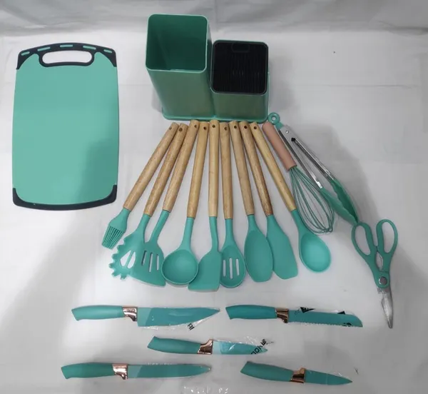 Plastic,_Silicon_And_Wood_Handle_Kitchen_Tools_Set_With_Holder,_premium_quality
