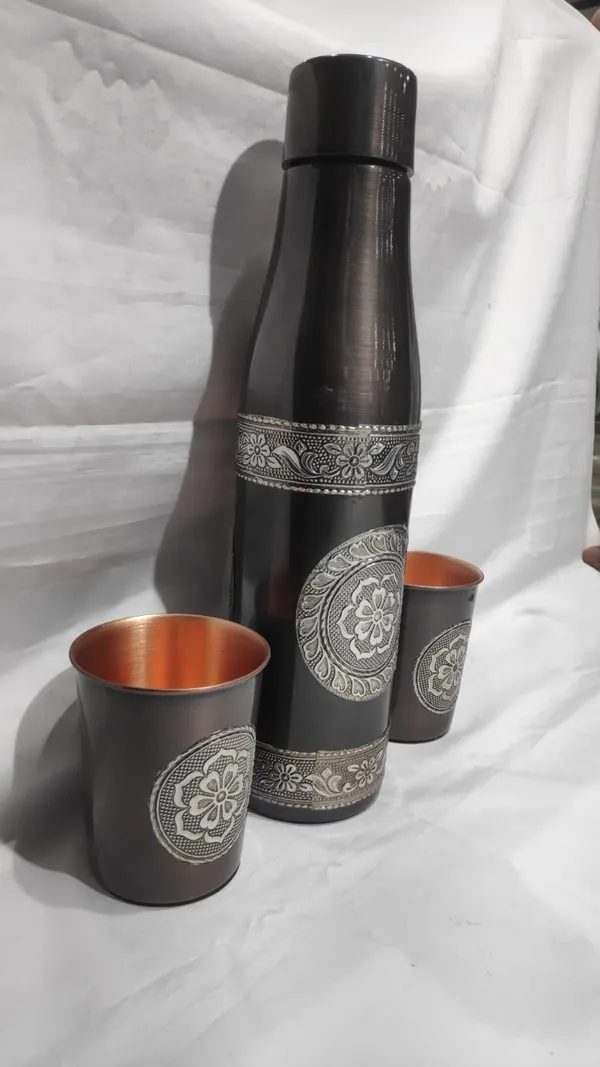 Pure_copper_Decorative_Floral_Pattern_Bottle_And_Tumbler_Set_with_premium_&_attractive_gift_box