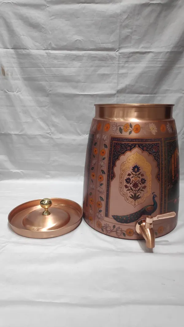 Copper_Finish_UV_print_Traditional_Peacock_Print_Water_Dispenser