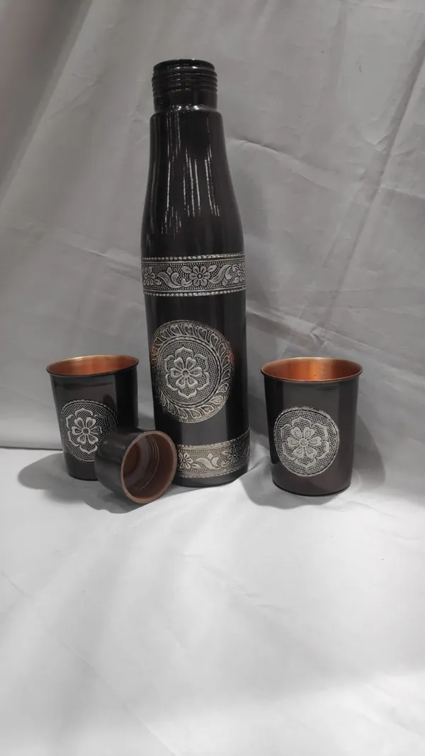 Pure_copper_Decorative_Floral_Pattern_Bottle_And_Tumbler_Set_with_premium_&_attractive_gift_box
