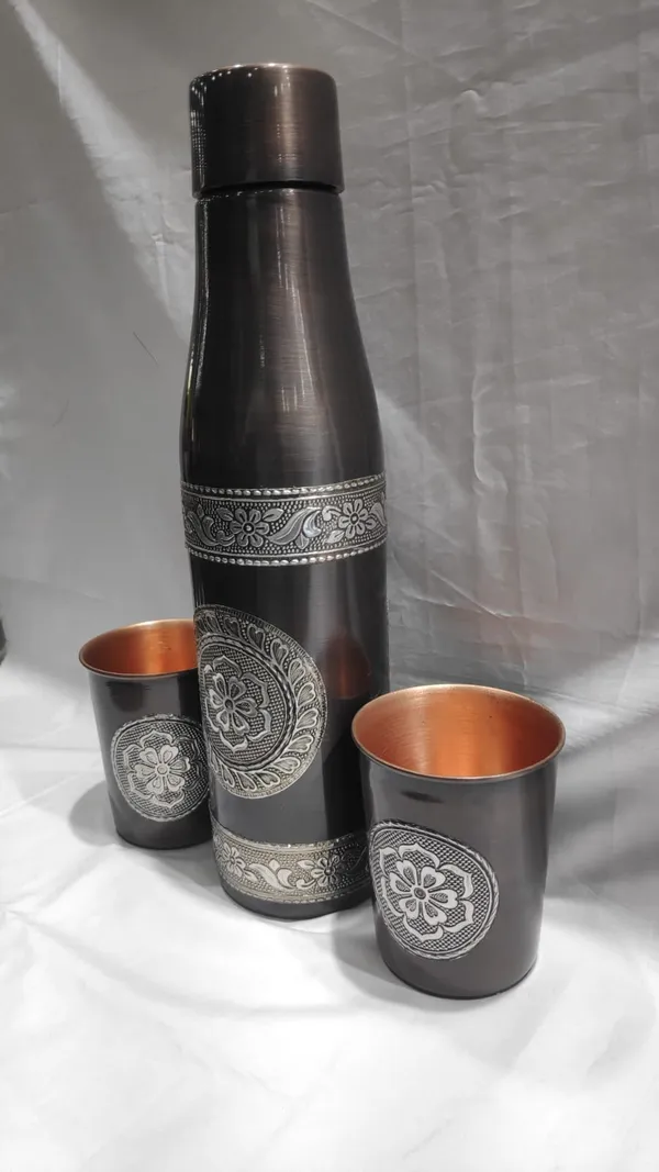 Pure_copper_Decorative_Floral_Pattern_Bottle_And_Tumbler_Set_with_premium_&_attractive_gift_box