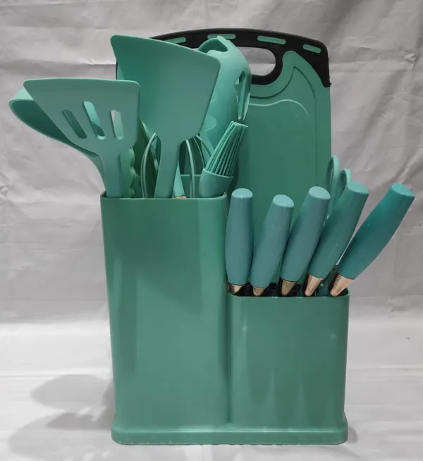 Plastic,_Silicon_And_Wood_Handle_Kitchen_Tools_Set_With_Holder,_premium_quality