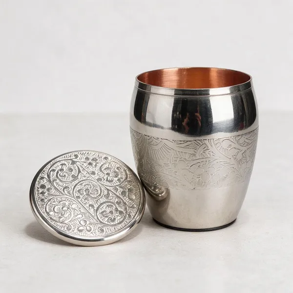 Pure_Copper_Traditional_Floral_Engraved_damru_glass_with_coaster_nickel_finish