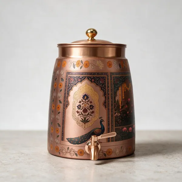 Copper_Finish_UV_print_Traditional_Peacock_Print_Water_Dispenser
