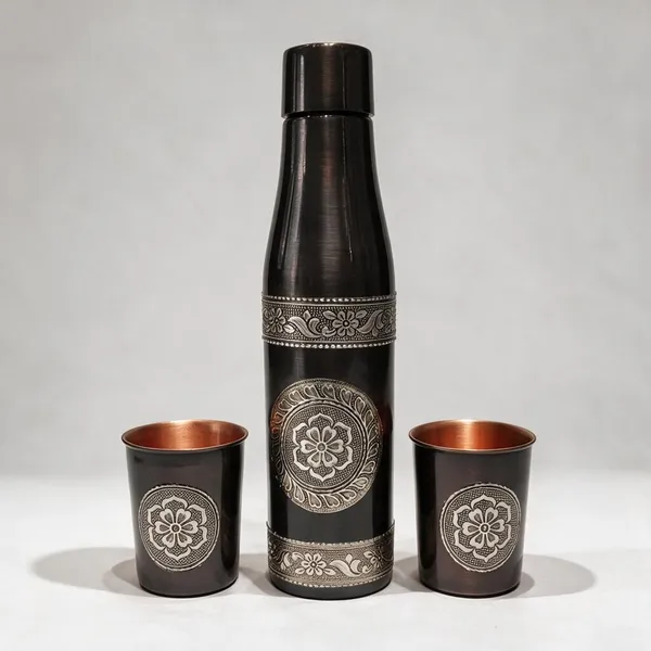 Pure_copper_Decorative_Floral_Pattern_Bottle_And_Tumbler_Set_with_premium_&_attractive_gift_box