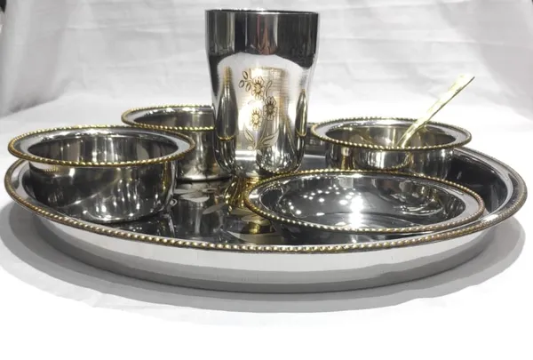 Two_tone_Stainless_Steel_Floral_Print_7pc_Thali_Set