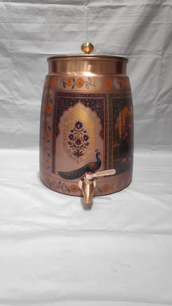 Copper_Finish_UV_print_Traditional_Peacock_Print_Water_Dispenser