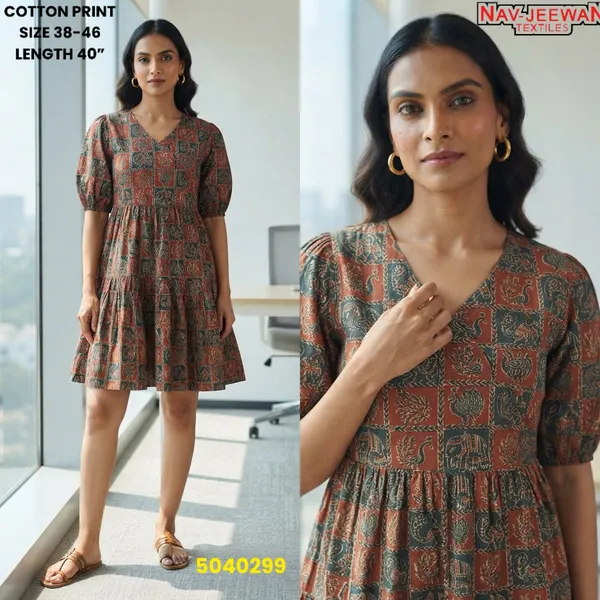 Brown_Cotton_Printed_Fit_And_Flare_Dress_For_Women