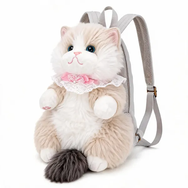 White_Plush_Cat_Character_Backpack_For_Kids