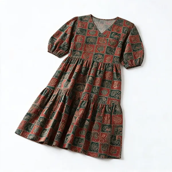 Brown_Cotton_Fit_And_Flare_Printed_Dress_For_Women