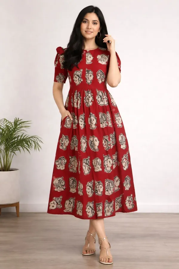 Maroon_Printed_Fit_And_Flare_Dress_for_Women
