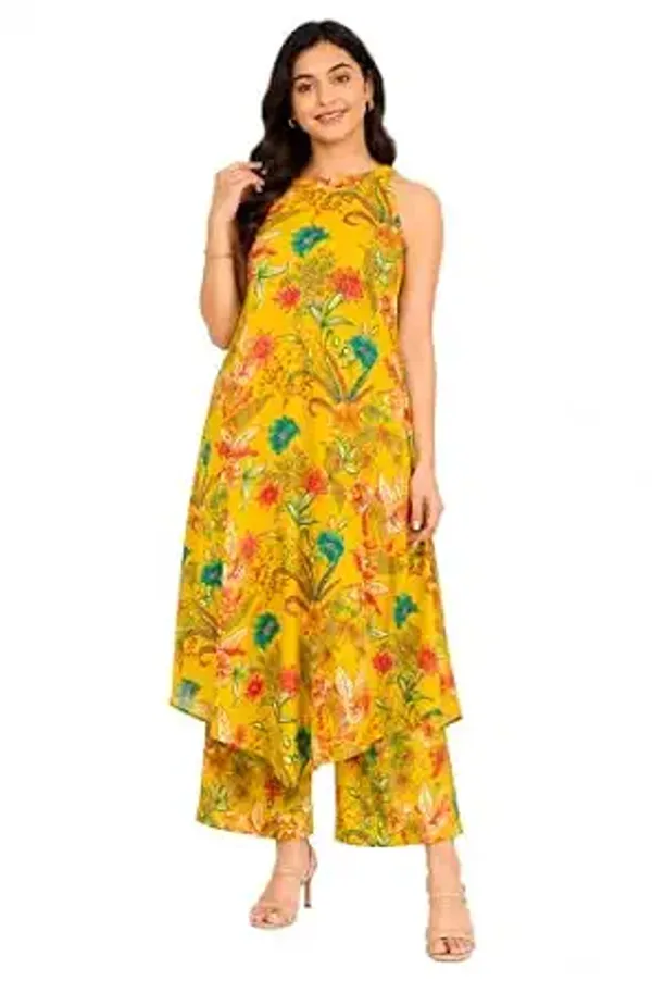 Premium_Cotton_Floral_Print_Halter_Neck_A_Line_Kurta_With_Palazzo_Set_For_Women