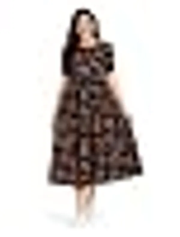 Qwiklick_Women_S_Cotton_Printed_Midi_Dress_Ethnic_Kalamkari_Print_Puff_Sleeve_Casual_Fit_Flare_Round_Neck