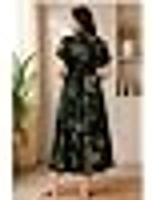 Women_S_Dark_Teal_Floral_Printed_Midi_Shirt_Dress_Button_Down_Collared_A_Line_Dress