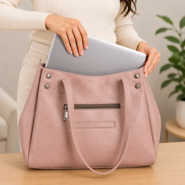 Pink_Structured_Laptop_Tote_Bag_for_Women