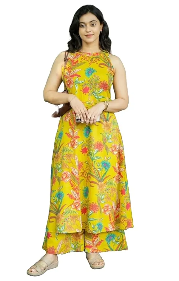 Yellow_Floral_Print_Sleeveless_Kurta_Set_for_Women