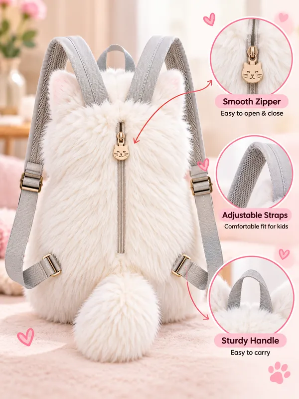 White_Plush_Cat_Character_Backpack_For_Women