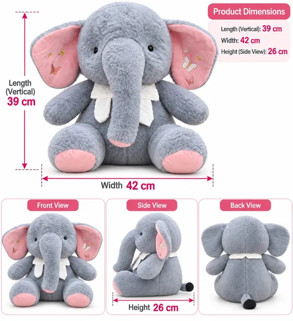Fluffy_Elephant_Soft_Toy_with_Pink_Ears_&_Bow_(Grey)