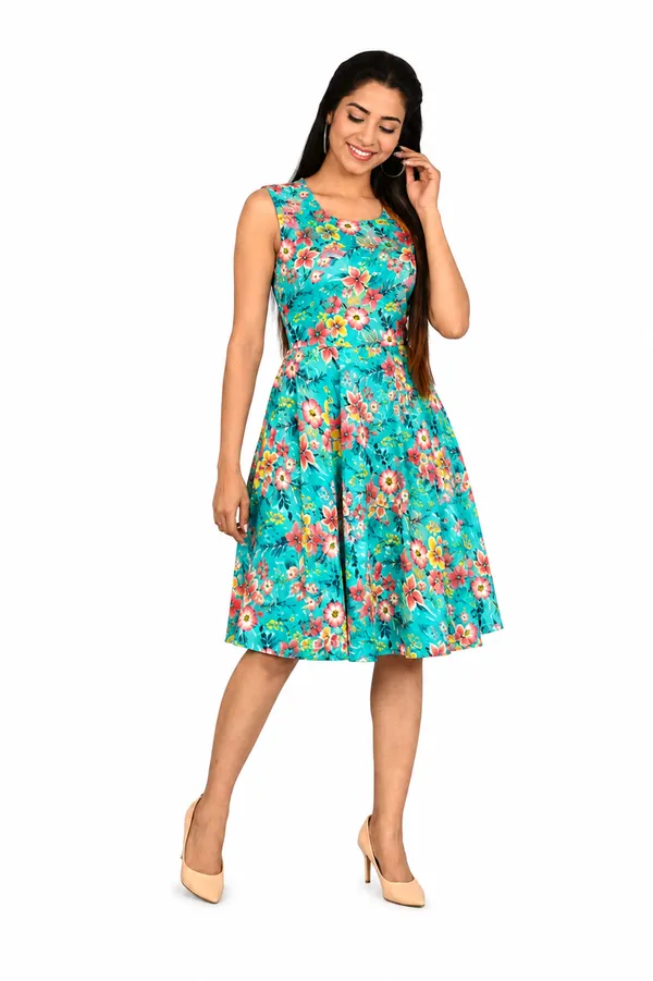Turquoise_Floral_Fit_And_Flare_Dress_for_Women