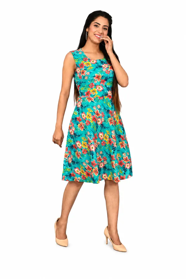 Turquoise_Floral_Fit_And_Flare_Dress_for_Women