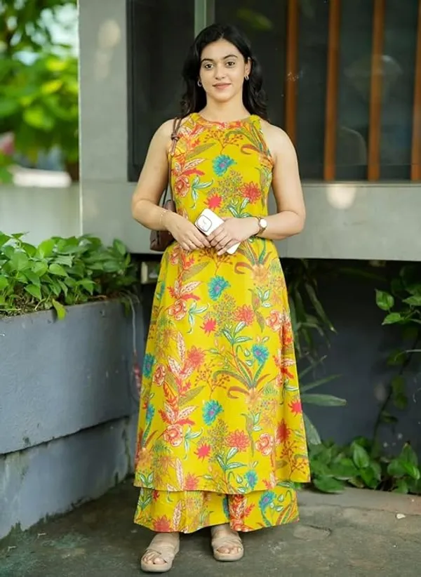 Yellow_Floral_Print_Sleeveless_Kurta_Set_for_Women