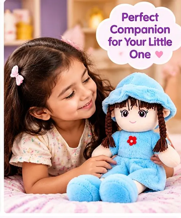 Super_soft_and_huggable,_this_charming_sky-blue_plush_doll_features_a_trendy_fuzzy_bucket_hat_and_braided_hair—making_it_an_ideal_cuddly_gift_for_kids