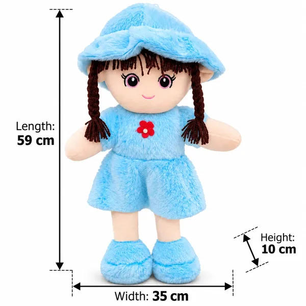 Super_soft_and_huggable,_this_charming_sky-blue_plush_doll_features_a_trendy_fuzzy_bucket_hat_and_braided_hair—making_it_an_ideal_cuddly_gift_for_kids