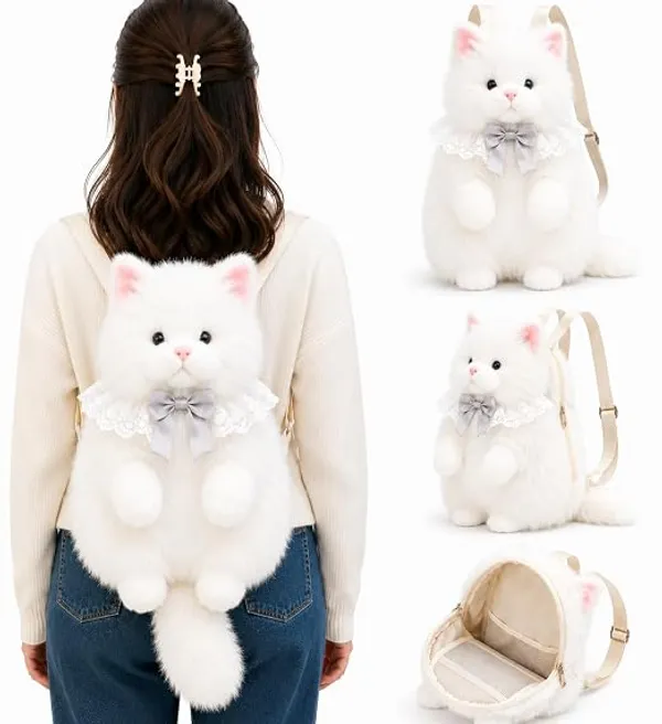 White_Plush_Cat_Backpack_for_Women