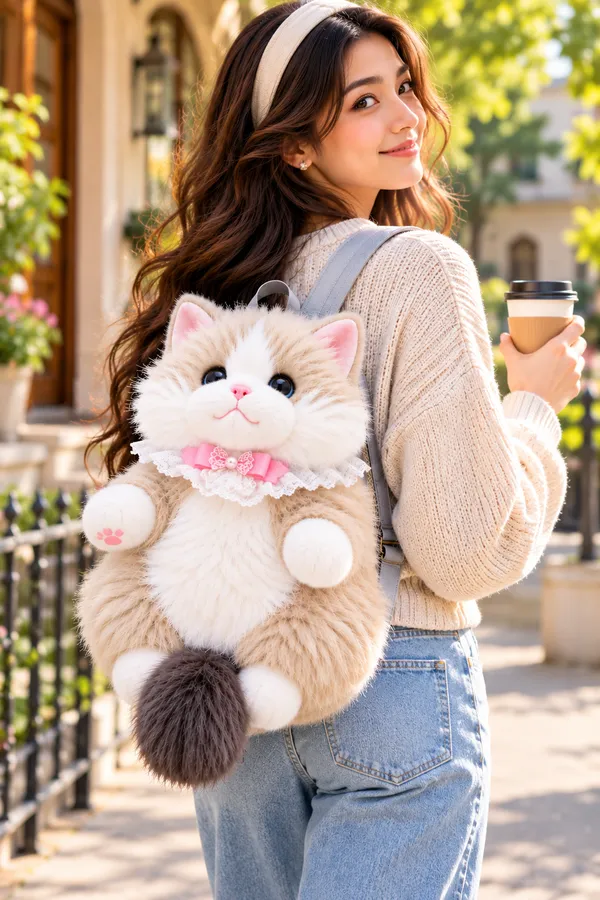 Brown_Plush_Cat_Character_Backpack_For_Kids