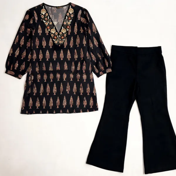Black_Cotton_Printed_Embroidered_Straight_Kurti_For_Women