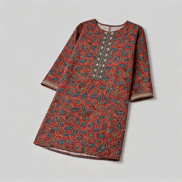 Rust_Cotton_Straight_Floral_Print_Kurti_For_Women