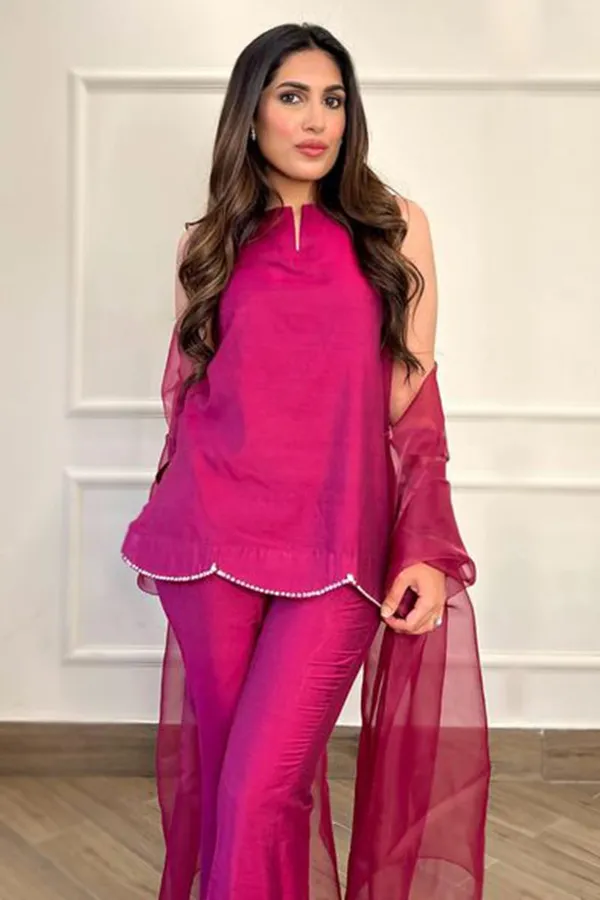 Magenta_Rayon_Flared_Kurta_Set_For_Women