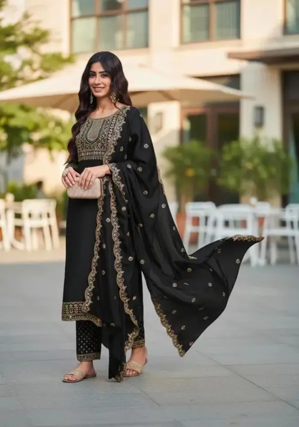 Black_Rayon_Straight_Kurta_Set_With_Dupatta_For_Women