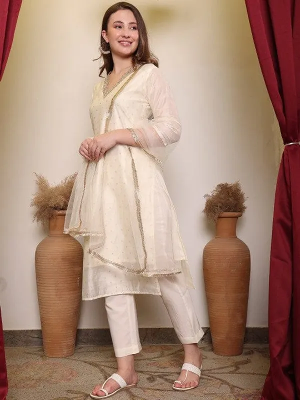 Cream_Chanderi_Silk_Straight_Kurta_Set_For_Women