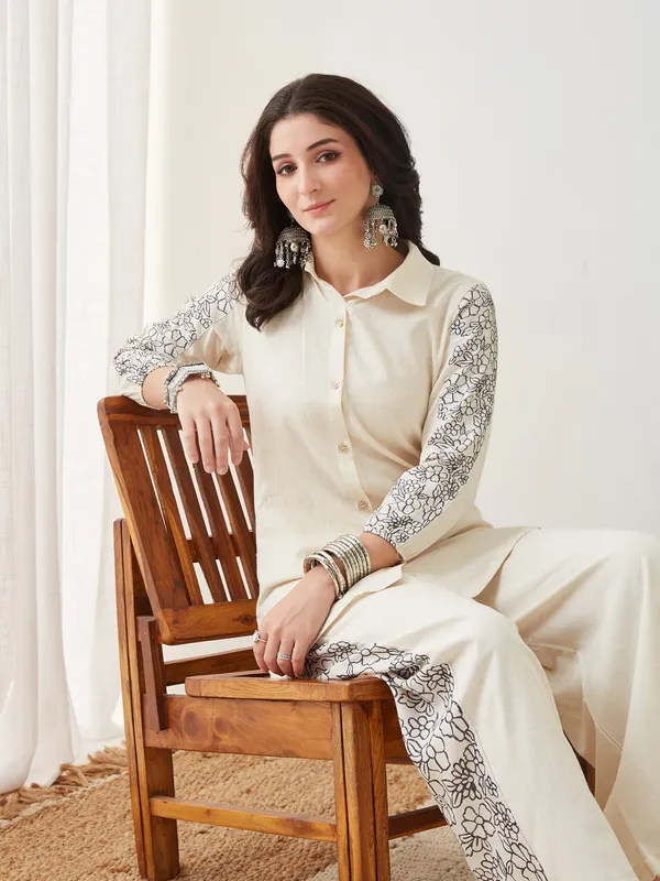 Ivory_Cotton_Shirt_Style_Co-Ord_Set_For_Women