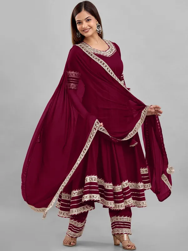 Maroon_Rayon_Flared_Anarkali_Suit_Set_For_Women