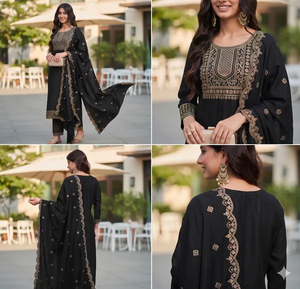 Black_Rayon_Straight_Kurta_Set_With_Dupatta_For_Women