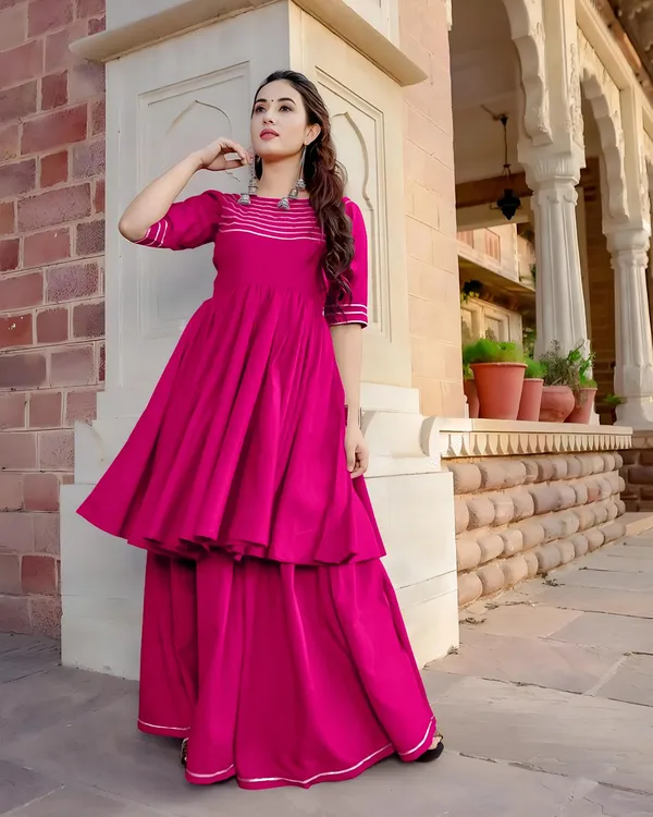 Magenta_Rayon_Flared_Striped_Anarkali_Kurta_Set_For_Women