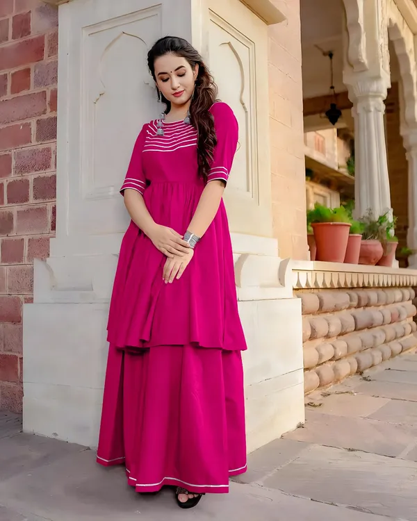 Magenta_Rayon_Flared_Striped_Anarkali_Kurta_Set_For_Women