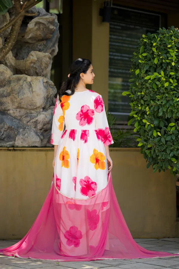 White_Georgette_Flared_Floral_Print_Kurta_Palazzo_Set_For_Women