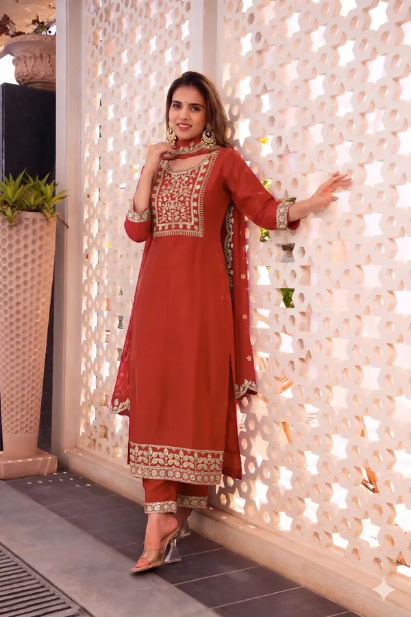 Red_Rayon_Straight_Suit_Set_For_Women