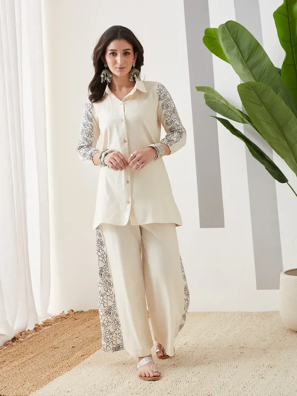 Ivory_Cotton_Shirt_Style_Co-Ord_Set_For_Women