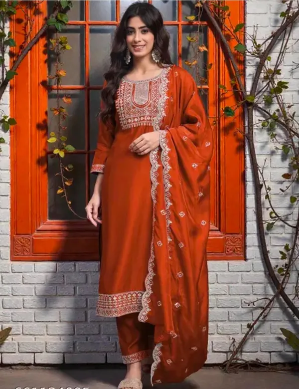 Orange_Rayon_Straight_Salwar_Suit_Set_For_Women