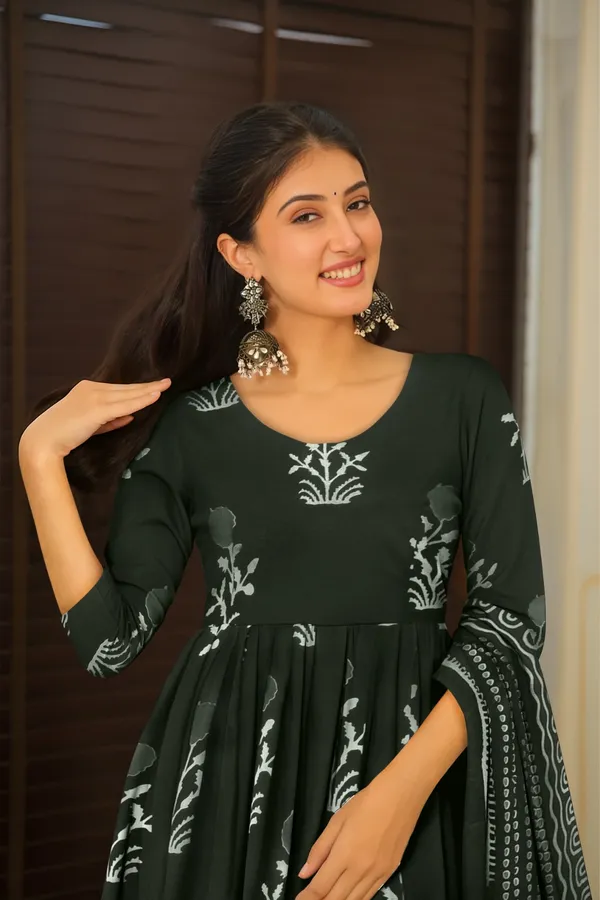 Dark_Green_Rayon_Printed_Anarkali_Suit_Set_For_Women