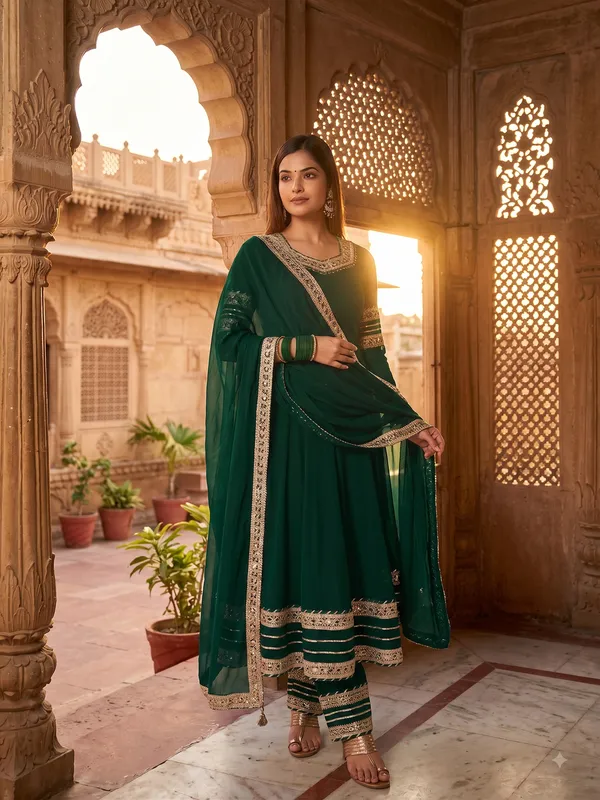 Green_Rayon_Flared_Anarkali_Suit_Set_For_Women