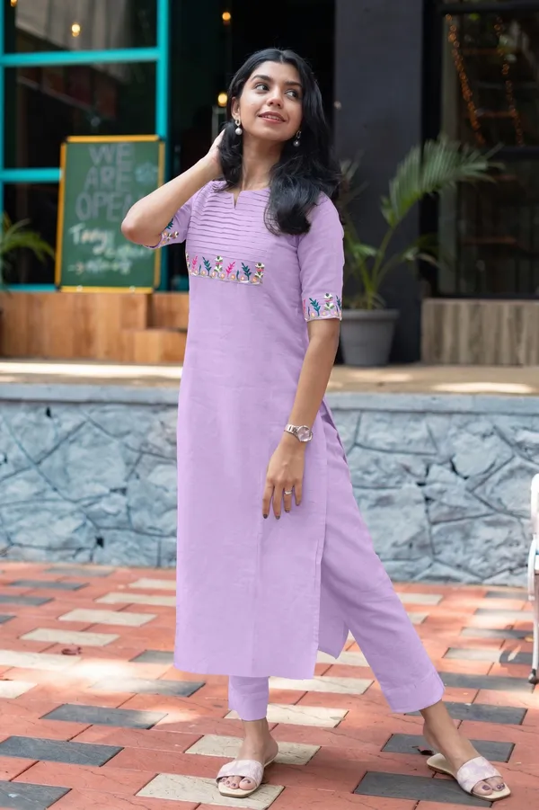 Lavender_Cotton_Straight_Fit_Embroidered_Kurta_Set_For_Women