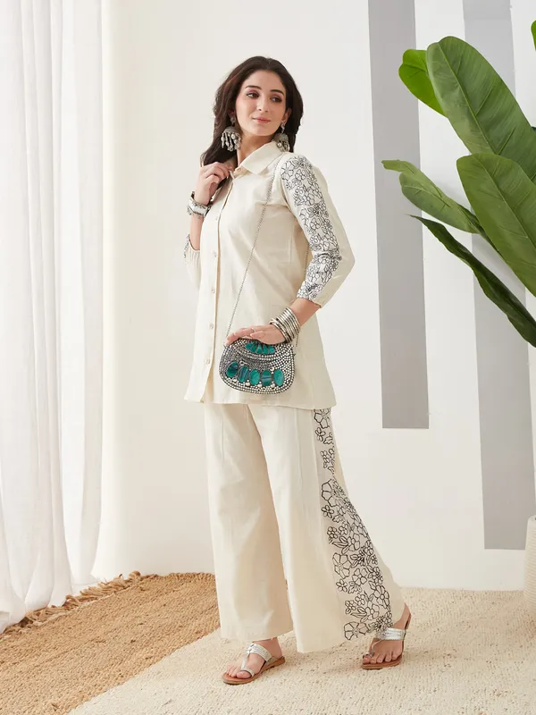 Ivory_Cotton_Shirt_Style_Co-Ord_Set_For_Women